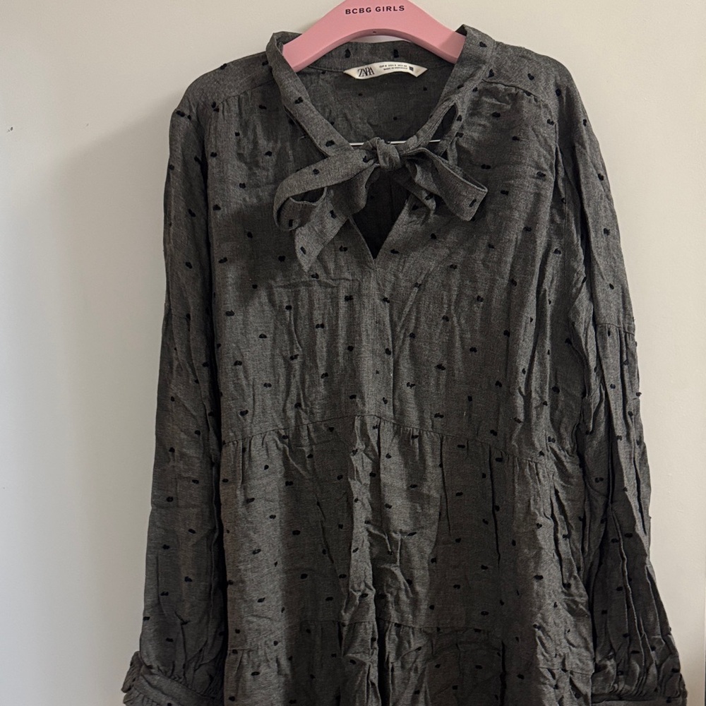 Zara Gray Midi Dress with Black Dots